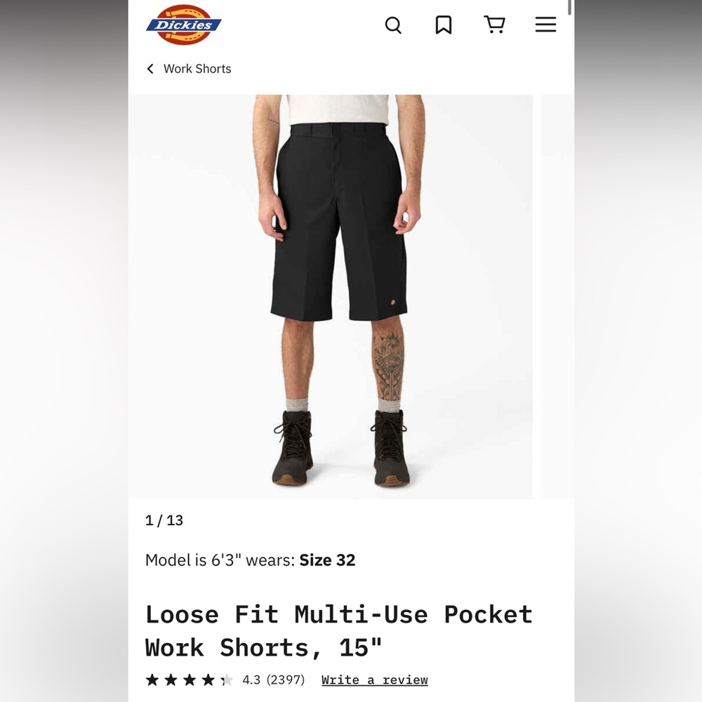 Dickies Black Cargo Shorts Relaxed Fit